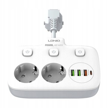 Удлинитель LDNIO 2 розетки переменного тока 3x USB USB-C