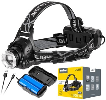 Akumulatorowa latarka czołowa 10W zoom aluminium Rebel