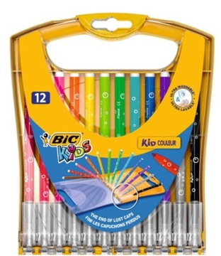 Flamastry zmywalne BIC Kid Couleur - plastikowe otwierane ETUI - 12 kolorów