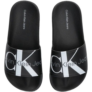 Calvin Klein Czarne Klapki Sportowe z Dużym Białym Logo V3X0-1172999 # 38