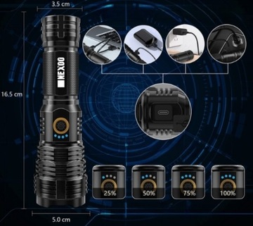 МОЩНЫЙ ТАКТИЧЕСКИЙ ФОНАРЬ NEXOO 10 000 ЛЮМЕН USB