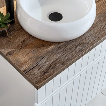 Современный белый шкаф с умывальником 120 см, ребристый, с книжным шкафом из дуба ICONIC