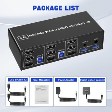 RYTAKI PRO USB 3.0 KVM-ПЕРЕКЛЮЧАТЕЛЬ ТРОЙНОЙ АДАПТЕР DISPLAYPORT PRO