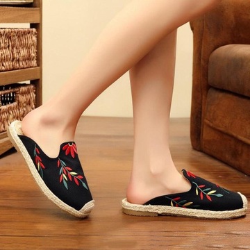 Холщовые туфли без шнуровки на плоской подошве