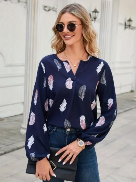 ЖЕНСКАЯ ЭЛЕГАНТНАЯ БЛУЗКА С ДЛИННЫМ РУКАВОМ И ПЕРЬЯМИ