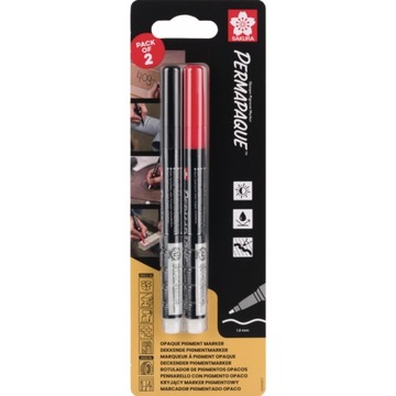 Marker Permapaque z cienką końcówką czarny + czerwony Sakura BLXZPKSN2B