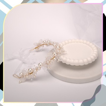 Biały Wianek Opaska do Włosów Na Głowę Stroik OZDOBA Dla Dziecka Boho