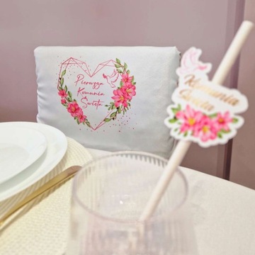 ПОКРЫТИЕ НА СТУЛЬЕ Первое Святое Причастие принт эвкалипт розовое сердце