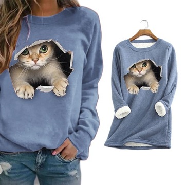 T-SHIRT KOSZULKA DŁUGIM RĘKAWEM DAMSKA WZÓR KOTKA