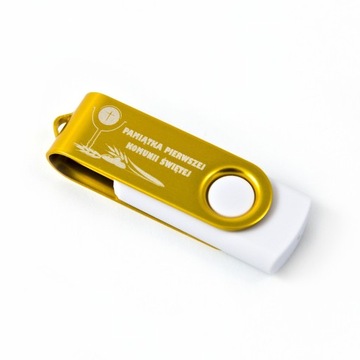 Pendrive ZŁOTY I Komunia Św. 64 GB USB 3.0 + PUDEŁKO + GRAWER komunijny
