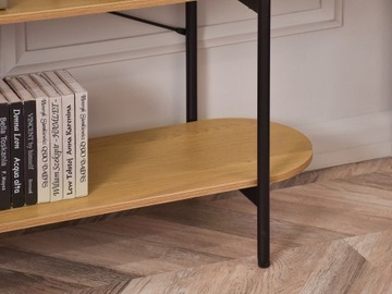 МОДНАЯ КОНСОЛЬ 120 LOFT НИЗКИЙ КНИЖНЫЙ ШКАФ 99СМ С ПОЛКАМИ INGRID, ДУБ, ЧЕРНАЯ РАМА