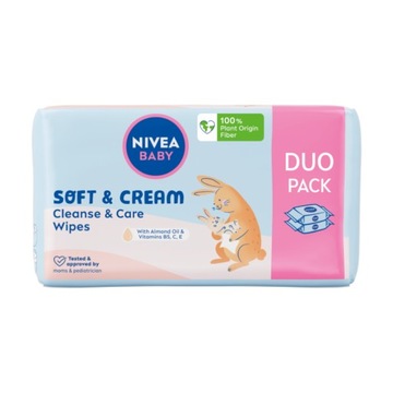 NIVEA BABY SOFT & CREAM Chusteczki nawilżane mokre dla dzieci 2 x 57 szt.