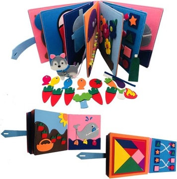 CICHA KSIĄŻKA 3D QUIET BOOK MONTESSORI DO ĆWICZEŃ 12 TEMATÓW