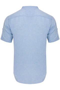 РУБАШКА МУЖСКАЯ ЛЬНЯНАЯ, С ВОРОТНИКОМ-СТОЙКОЙ, ГОЛУБАЯ СИНЯЯ: 3XL