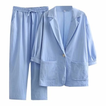 Bawełniana i lniana kurtka kombinezonowa+spodnie