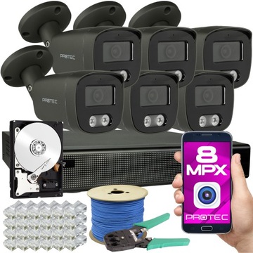 Kompletny monitoringu IP 6 kamer 8Mpx zewnętrzne PoE 4K grafitowe