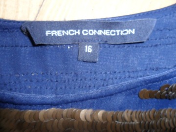 French Connection-granatowa tunika 44/rayon,złote cekiny