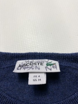 Lacoste ORYGINALNY granatowy SWETER wpaski Tkanina Lana rozmiar S