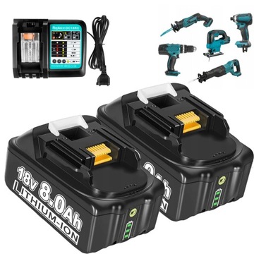 ЛИТИЕВЫЙ АККУМУЛЯТОР ДЛЯ ЭЛЕКТРОИНСТРУМЕНТОВ ДЛЯ BL1860B 8V 8AH ИНДИКАТОР ЗАРЯДА 2 ШТ.