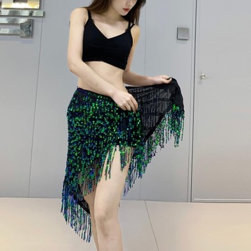 Women Sequin Tassel Skirt and Blue