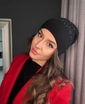 CZAPKA DAMSKA CEKINY MODNA ELEGANCKA CIEPŁA WIOSNA JESIEŃ BEANIE KOLOR 2921