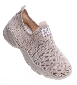 Wsuwane damskie buty sportowe beżowe sneakersy z tkaniny 13444 38