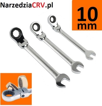 Klucz płasko-oczkowy z grzechotką i przegubem, łamany 10mm