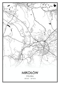 Mapa czarno biała Plakat Mikołów 50x70cm