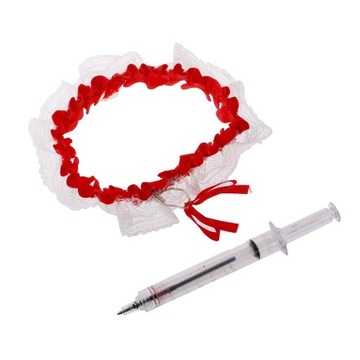 Kostium pielęgniarki koronkowa podwiązka i czerwony zestaw długopisów