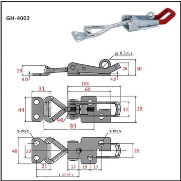 БОКОВОЙ ЗАМОК ЗАЩЕЛКА ДАВЛЕНИЕ ЗАКРЫТИЯ ЗАМКА 300 КГ ПРЯЖКА GH-4003