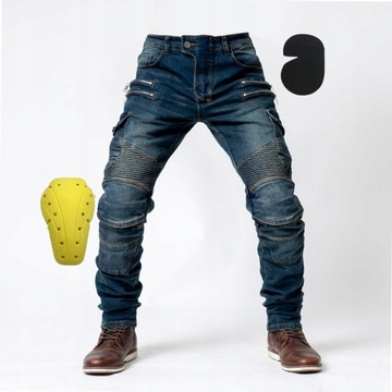 SPODNIE MOTOCYKLOWE BOJÓWKI MĘSKIE JEANSY KEVLAR,M