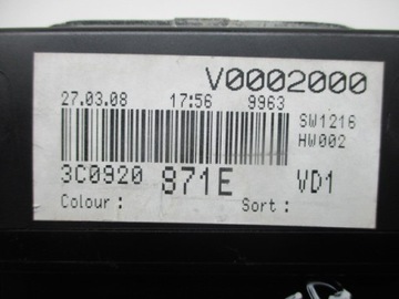 PASSAT B6 2.0 TDI PŘÍSTROJOVÁ DESKA BUDÍKY EU 3C0920871E