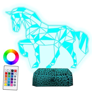 XL Lampka LED 3D 16 kolorów Koń + Pilot Imię Grawer