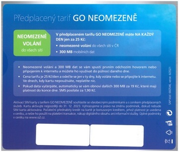 Чешская сим-карта Czech O2 БЕЗ РЕГИСТРАЦИИ ПРЕДОПЛАТА 25 Крон NEOMEZENE