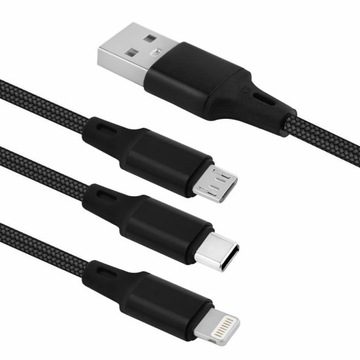 КАБЕЛЬ ДЛЯ ОДНОВРЕМЕННОЙ ЗАРЯДКИ 3в1 USB — USB тип C/microUSB/Lightning | 1м