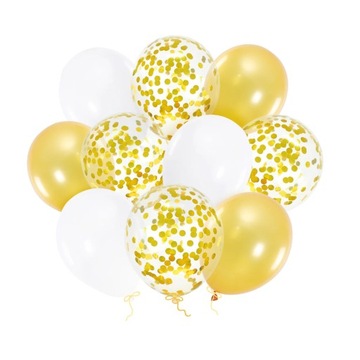 Balony złote białe mix z konfetti duże 12