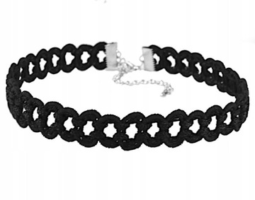 NASZYJNIK CZARNY CHOKER TASIEMKA TKANY KORONKA