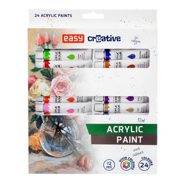 FARBY AKRYLOWE TUBKI 24 KOLORY PO 12 ml EASY WYPRAAWKA SZKOLNA PLASTYKA