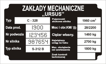 Tabliczka znamionowa ciągnik URSUS 328 wybita