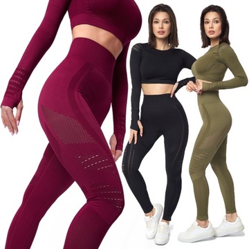 ZESTAW SPORTOWY CROP TOP + LEGGINSY BORDO S