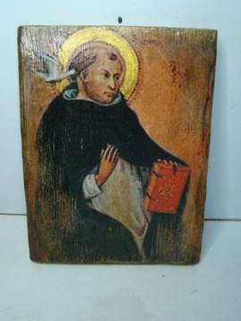 Ikona Święty Tomasz decoupage na desce 25 x 19