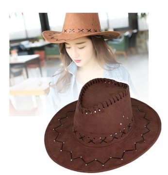 KAPELUSZ KOWBOJSKI COUNTRY WESTERN DLA DOROSŁYCH JAKOŚĆ KASZTANOWY BRĄZ