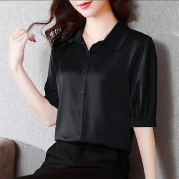 Satin Blouses Short Sleeve Slik Shirt For Women To
