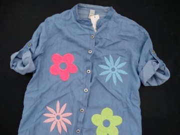 Włoska koszula jeansowa w kwiaty 3D kwiatki ombre