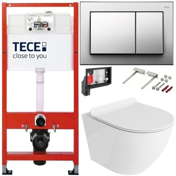 TECE ZESTAW PODTYNKOWY WC MISKA RIMLESS PRZYCISK CHROM POŁYSK FRESH 7W1