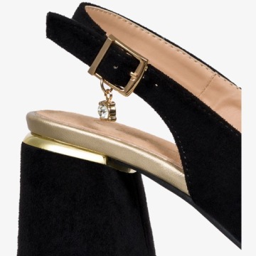 ТУФЛИ ЖЕНСКИЕ НА БЛОЧНОМ КАБЛУКЕ С ОТКРЫТЫМ КАБЛУКОМ, КОЖАНОЙ СТЕКЛЕТКОЙ, ДЕКОРАЦИЕЙ 36