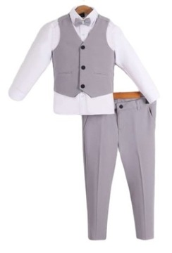 Wizytowy Elegancki Szary Komplet Chłopięcy 4 el. rozm 140 cm