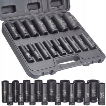 NASADKI UDAROWE ZESTAW NASADEK UDAROWYCH 1/2 DŁUGIE 16EL 10-32MM WALIZKA