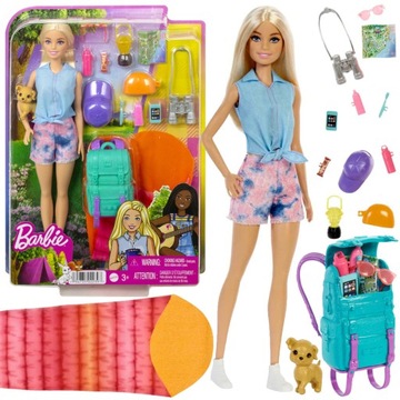 Lalka Barbie Malibu Camping podróżniczka + akcesoria HDF73 ZA5086