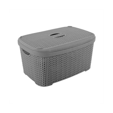 Koszyk z pokrywą 20 l Plecionka KNIT Popiel